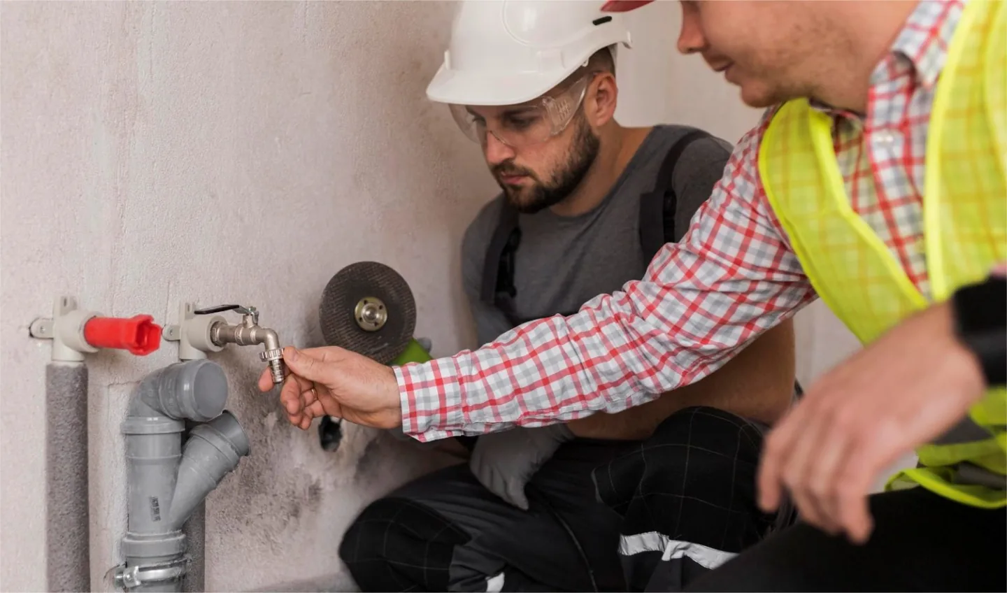 Personal de plomería trabajando en una instalación